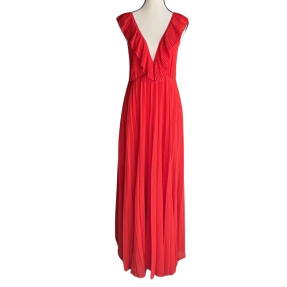 ZARA ORANGE GORGEOUS PLEATED CHIFFON MAXI DRESS WITH OPENED BACK, SZ. M, NWT - Picture 1 of 12